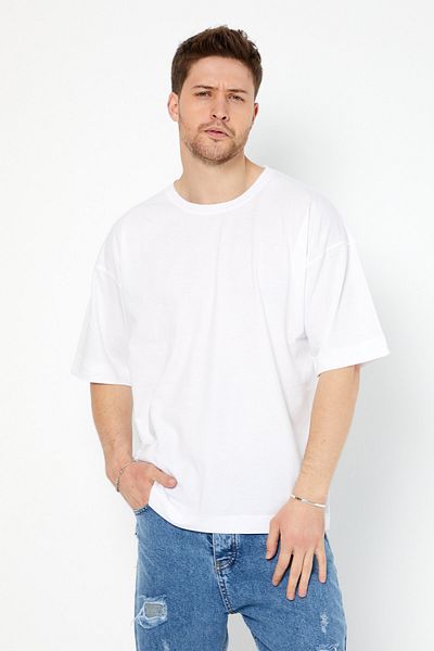 Tarz Cool Λευκό Oversize κοντομάνικο ανδρικό μπλουζάκι - dzovrszetr01s