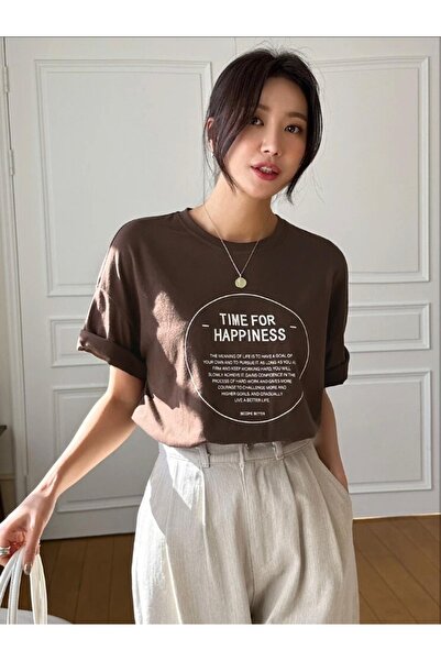 AFROGİYİM Women's Time Of Printed Oversize T-shirt