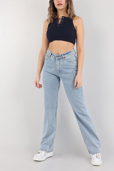 LAMİRAMOOD Pantaloni elastici cu talie înaltă din denim Snow Palazzo