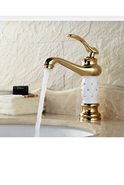 İSAOĞLU YAPI Gold Lavabo Bataryası Altın Banyo Musluğu Premium Taşlı Tasarım ...