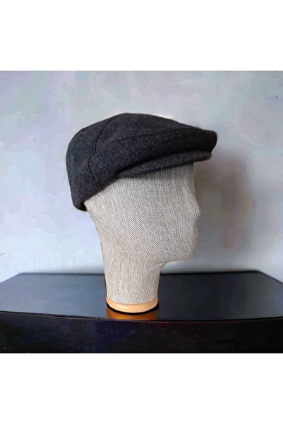 salarticaret Düğmeli Kaşe Kasket Şapka Füme