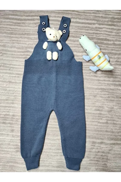 Meriç bebe Adjustable Strap Knitwear Salopet with Teddy Bear Detail