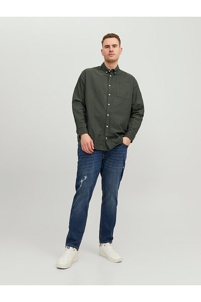 Jack & Jones Jack&jones Plus Size Khaki Ανδρικό πουκάμισο Oxford 12190444