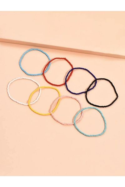 Roe takı aksesuar Color Sand Bead Anklet Bracelet Set of 8