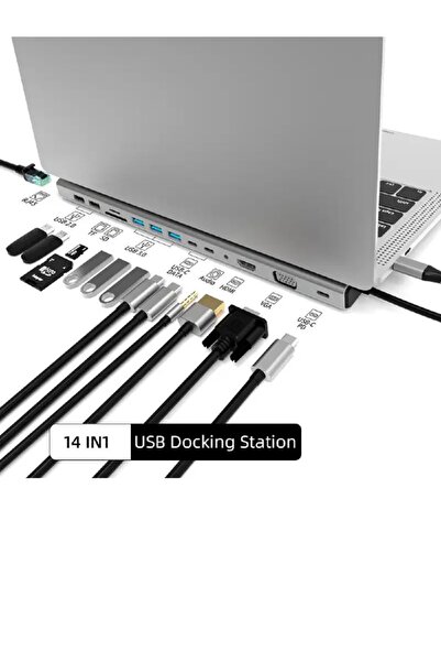 Dynego 14 In 1 Usb Portu 3.0 Çoklu Usb 3.0 2.0 4k60hz 2 Hdmi Xiaomi Macbook P...