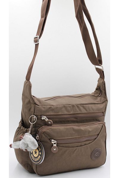 Bevitton Geantă Crossbody de umăr din material textil impermeabil 4120 Mink