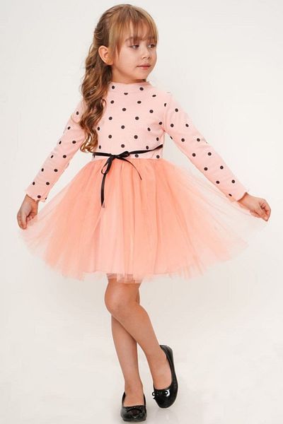 ABİYEKİDS Rochie pentru copii din tul cu puncte pudra Rochie Eid pudra Aby810
