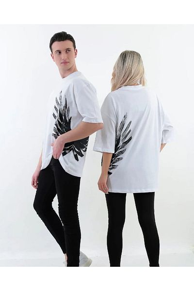 Machetta Μπλουζάκι Unisex από βαμβακερό τυπωμένο φτερό Oversize (τιμή για το τεμάχιο)
