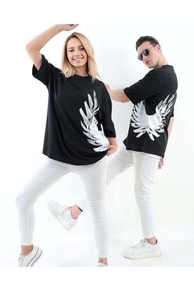 Machetta Μπλουζάκι Unisex από βαμβακερό τυπωμένο φτερό μεγάλου μεγέθους (το τεμάχιο είναι η τιμή)