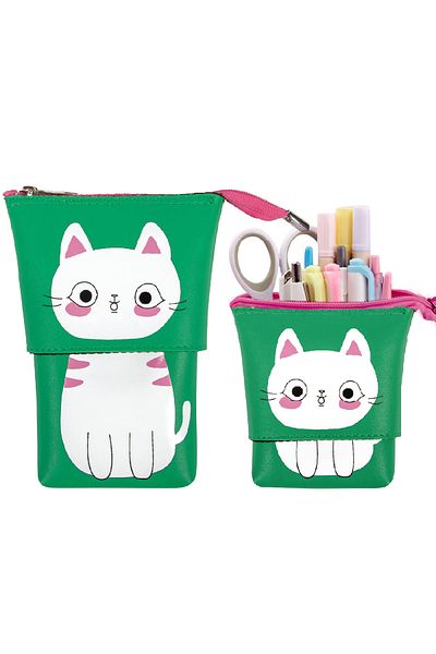 Limmy Μολυβοθήκη Green Cat Πτυσσόμενη Μολυβοθήκη Ρυθμιζόμενης Μέγεθος Jumbo Vegan Δερμάτινη θήκη για στυλό