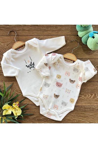 Renkli Puset 2-Piece Cotton Baby Long Sleeve Bodysuit Set Bears