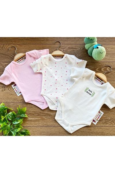 Renkli Puset 3-Piece Cotton Newborn Baby Short Sleeve Snap-On Bodysuit Set