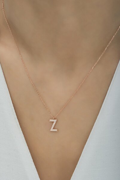 klas gümüş Gümüş Zirkon Taşlı Z Harfi Kolye