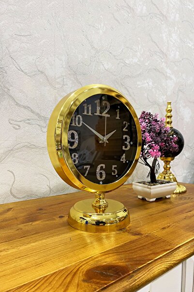 Platin Saat 25x20 Cm Gold Metal Lüks Masa Saati