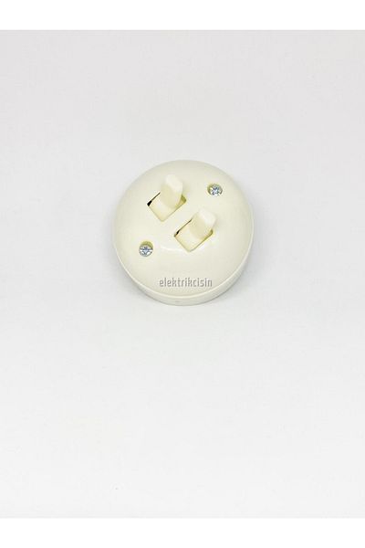 Elektrikcisin مثبت على السطح من النوع القديم - دائري - مفتاح مزدوج - كريمي قطعة واحدة
