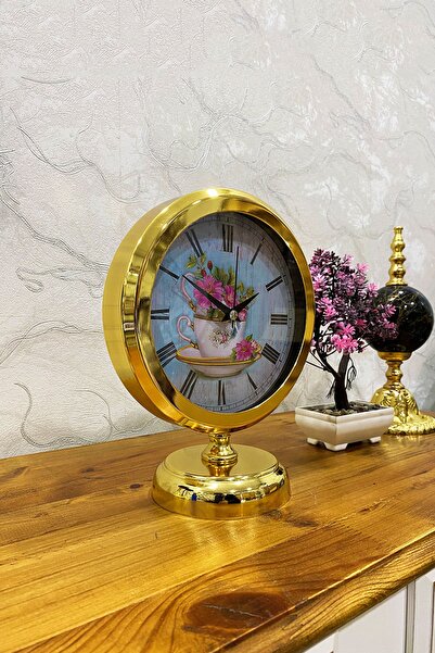 Platin Saat 25x20 Cm Gold Metal Lüks Masa Saati
