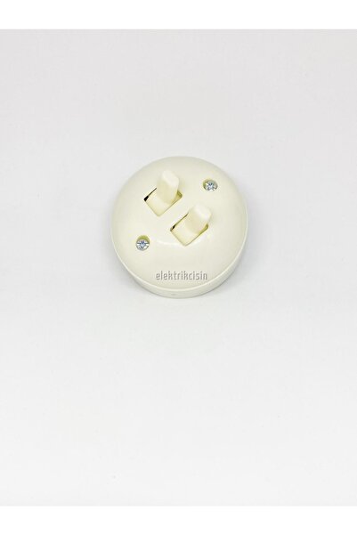 Elektrikcisin Sıva Üstü - Krem - Eski Tip - Yuvarlak - Ikili Anahtar - Komüta...