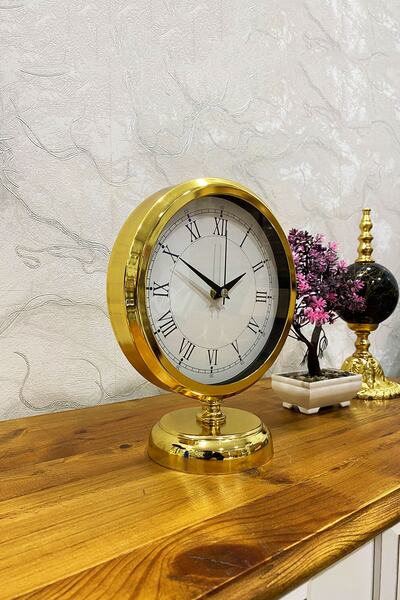 Platin Saat 25x20 Cm Gold Metal Lüks Masa Saati