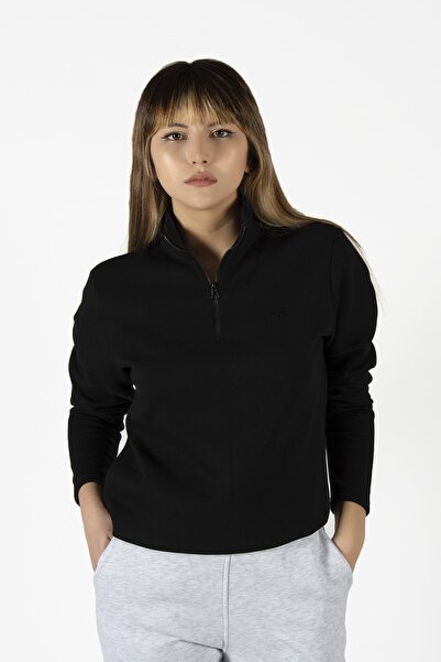 ADEGO Women's Black Half Zipper Basic Solid Color Trend Sweatshirt