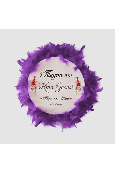 BAKSEPETE Name Printed, Leather Tambourine, Henna Tambourine (32 CM LARGE SIZE-PURPLE FEATHER)