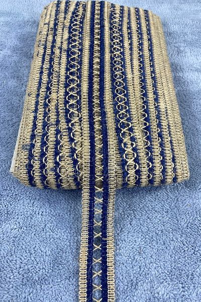 Hobigram Navy Blue Straw Cross Patterned Water Stone Ram Horn – Decorative Stripe, Stylish Design, Women's Accessory