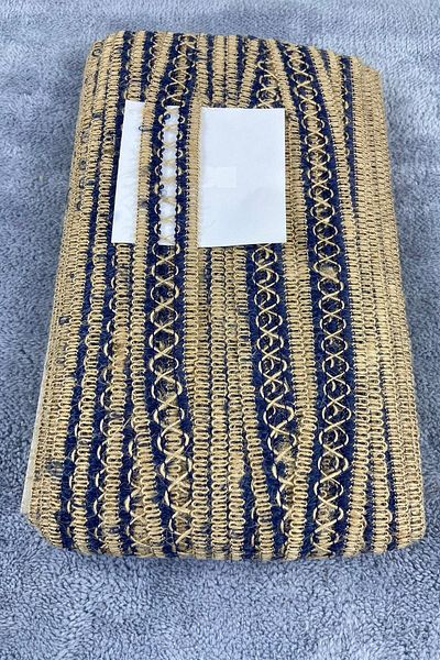 Hobigram Navy Blue Straw Cross Patterned Water Stone Ram Horn – Decorative Stripe, Stylish Design, Women's Accessory