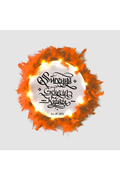 BAKSEPETE 32 Cm Orange Large Size Henna Tambourine - Illuminated and Written