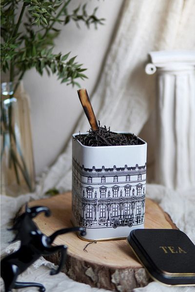 EVLE Er022-1a City Tea Patterned Square Metal Storage Container 11x11 Cm