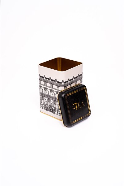 EVLE Er022-1a City Tea Patterned Square Metal Storage Container 11x11 Cm