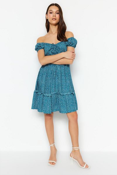 Trendyol Collection Mini tkané tkané šaty s květinovým vzorem do pasu TWOSS23EL01754