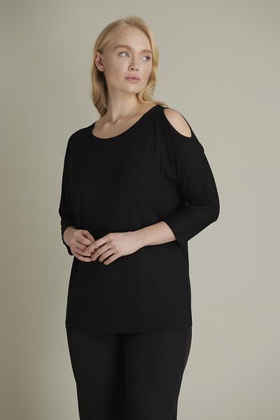 Nelly Plus Size One Shoulder Open Black Blouse