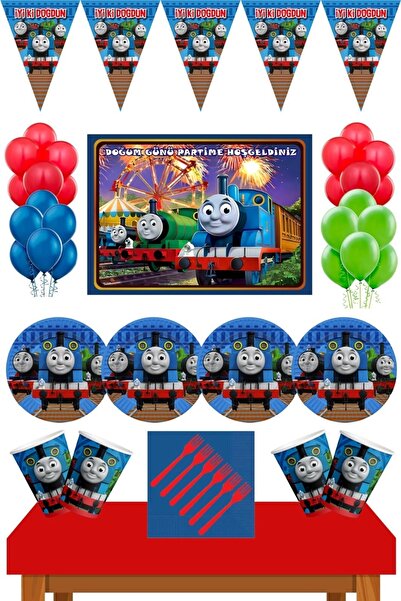 Parti Furyası مجموعة عيد ميلاد توماس والأصدقاء مع لافتة عيد ميلاد مكونة من 8 قطع