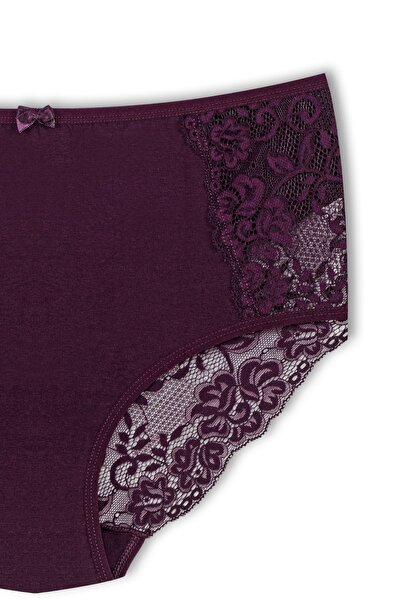 HNX Chiloți de damă de mărime mare din bumbac mov cu dantelă în față și în spate