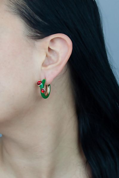 Liveyn Design Ruby Detail Enamel Covered Silver Earrings