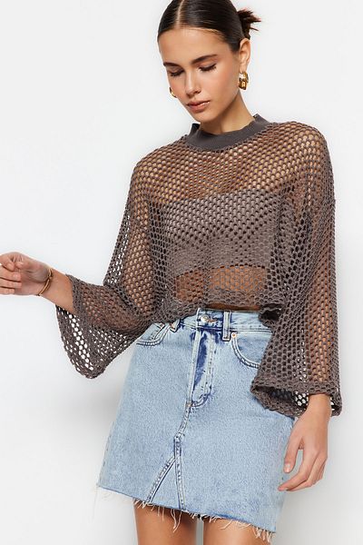 Trendyol Collection Πλεκτό πουλόβερ Mink Crop Openwork/Hole Knitwear TWOSS23KZ00033