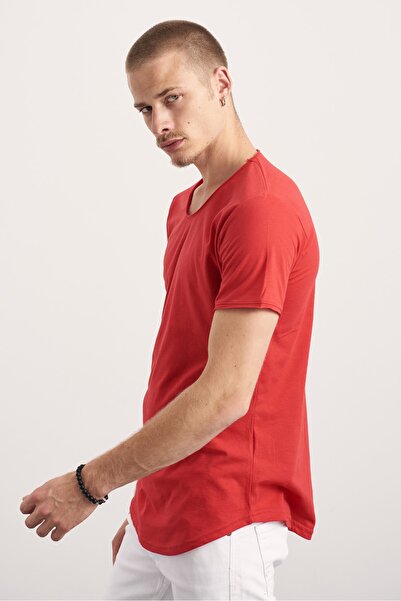 Tarz Cool Men's Red Oval Skirt Wide Collar 100% Cotton Short Sleeve T-Shirt