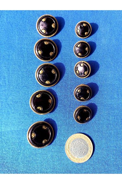 yörük tuhafiye Black, mother-of-pearl, Gold Metalized Ornamented, 2.5 Cm Large 10 Buttons. Coat, Topcoat, Jacket Button No.12
