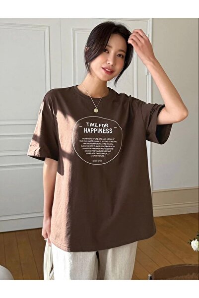 AFROGİYİM Women's Time Of Printed Oversize T-shirt