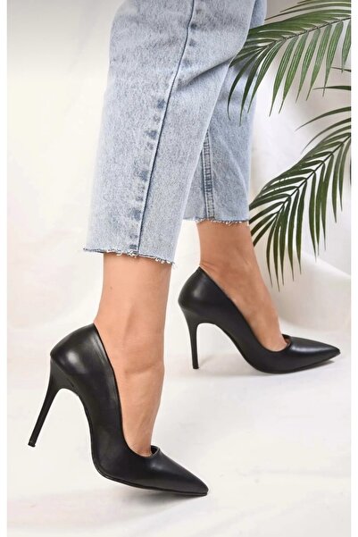 KLAZZ Siyah Deri Stiletto Topuklu Ayakkabı