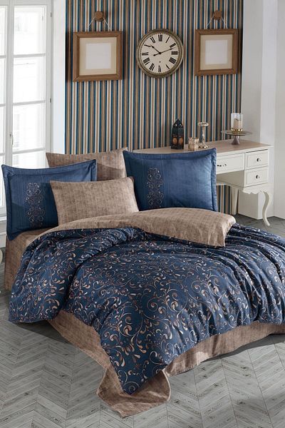 Hobby Double Gris Satin Embroidered Duvet Cover Set