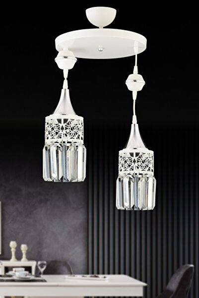 Genel Markalar Dilara Sarkıt Tepsi Beyaz 2'li Krom Aşağı Bakan Kristal Taşlı ...