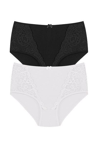 HNX 2 Πακέτα Ψηλόμεση Plus Size Δαντέλα Λεπτομέρεια Βαμβακερά Bato Γυναικεία κιλότα