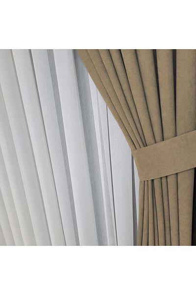 Yuka Diamond Double Wing Milk Coffee Velvet Textured Sparse Pleated Plain Island Background Curtain Plain 90 X 260