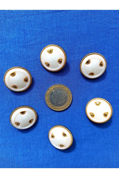 yörük tuhafiye White, mother-of-pearl, Gold Metalized Decorated Button 6 Pcs. Coat, Top Coat, Jacket Button No.16