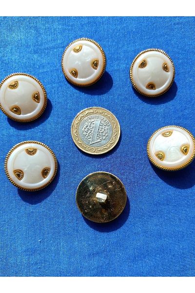 yörük tuhafiye White, mother-of-pearl, Gold Metalized Decorated Button 6 Pcs. Coat, Top Coat, Jacket Button No.16
