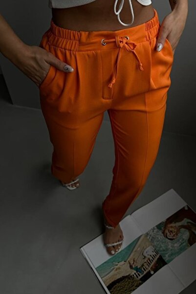 lovebox Women's Orange Double Leg Pocket Eyelet Detailed Trousers 23s01010