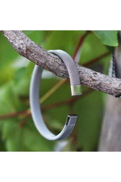 The Collection Wicker Knitted Silver Steel Bracelet