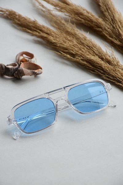 LOOKUP Unisex Retro Vintage Double Bridge Blue Glass Women's Men's Sunglasses Transparent Glasses 53/19/140