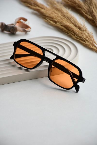 LOOKUP Unisex Retro Double Bridge Orange Glass Women's Men's Sunglasses (53/19/140)