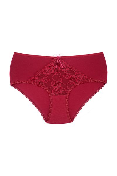 Zena Burgundy Cotton Middle Lace Detailed High Waist Plus Size Women's Panties